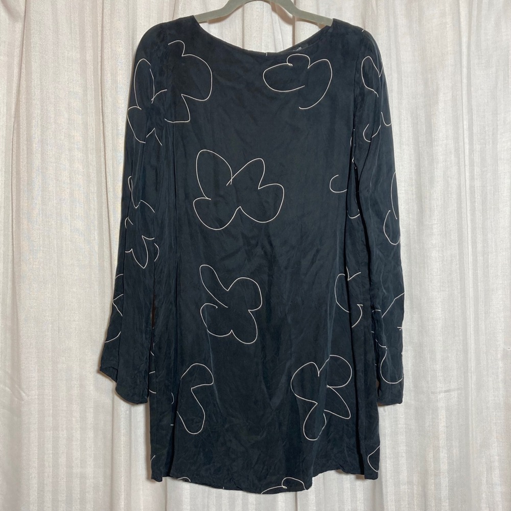Madewell Black Floral Outline Long Sleeve Shift Mini Dress M Minimalist Artsy